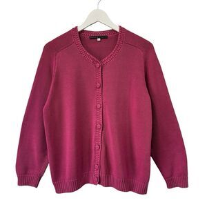 Peruvian Connection 100% Pima Cotton Textured Knit Cardigan Sweater Large Pink
